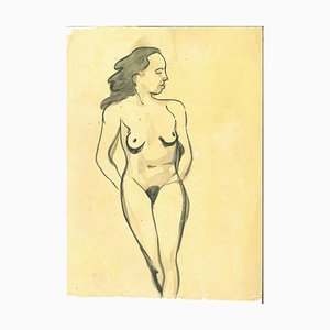 André Meaux Saint-Marc, Femme Nue, Stylo Original et Aquarelle, 1900