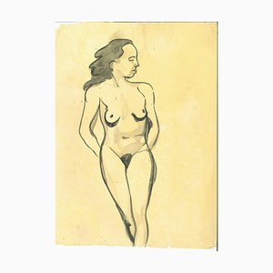 André Meaux Saint-Marc, mujer desnuda, pluma y acuarela originales, 1900