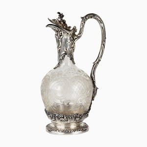 Jarra francesa estilo Luis XV de vidrio y plata