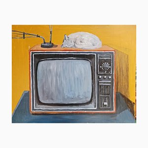 Alexander Sandro Antadze, A Cat on a Warm Tv, 2021, Acrílico sobre lienzo