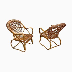 Mid-Century Modern Italian Rattan Armchairs, 1960s