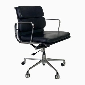 Vintage Black Leather Soft Pad Chair by Charles and Ray Eames for ICF Italy