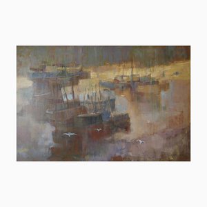 Donald Blake, Morning Light Seascape, años 50, óleo sobre lienzo
