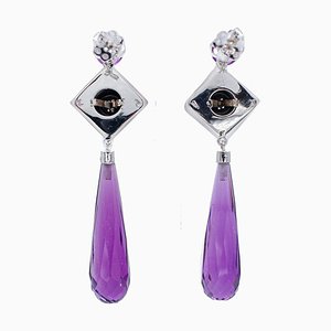 Boucles d'Oreilles en Platine avec Améthystes