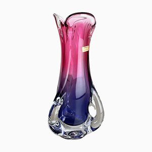 Jarrón vintage de cristal soplado en rosa y morado de Joska, Germany, 1970