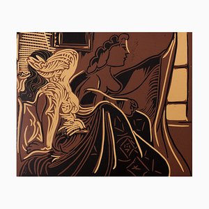 After Pablo Picasso, Nude Woman and Guitarist, 20th Century, Linocut