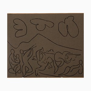 Nach Pablo Picasso, Akt und Gitarrist, 20. Jh., Linolschnitt