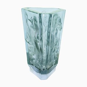 Italian Art Deco Green-Blue Alexandrite Glass Vase with Female Figure, 1900s