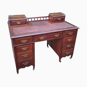 Victorian Mahogany Leather Topped Pedestal Desk