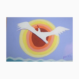 Ponckle Fletcher, Seagull, Acrylic on Card, Framed