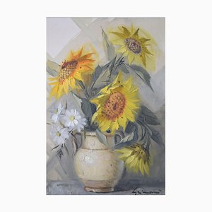 Beppe Grimani, Large Still Life of Sunflowers, Oil on Canvas