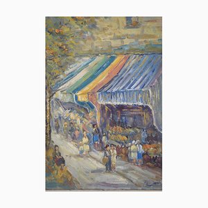 French Impressionist Street Scene, 1940s, Oil on Board, Framed