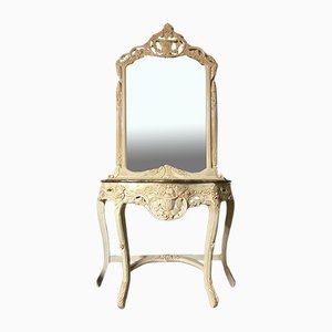 Finish Ivory Marble Top Console Table with Mirror