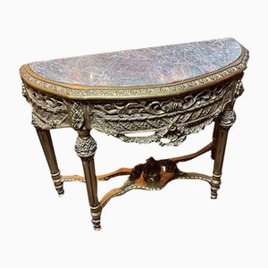 Large Carved Gilt Marble Top Console Table