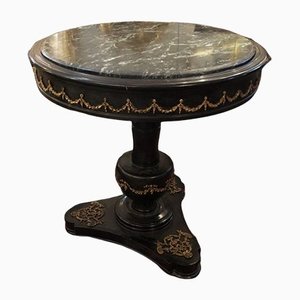 Old Round Marble Top Ebonized Hall Center Table