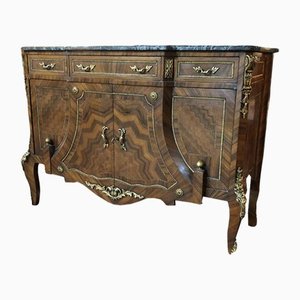 Antique French Inlaid Sideboard Buffet with Marble Top