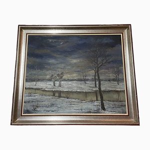 Landscape, 20th-Century, Oil on Canvas, Framed