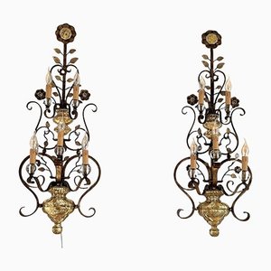 Italian Crystal and Gilt Wrought Iron Wall Sconces by Banci Florence, 1960s, Set of 2