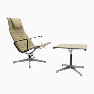 Set of Alu Lounge Chair and Footstool by Eames for Herman Miller, 1970s