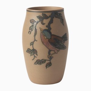Hand-Painted Bird Vase by Lauritz Hjorth, 1920s