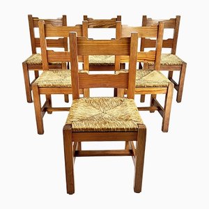 Mid-Century Pine and Rush Dining Chairs, Set of 6, 1960s