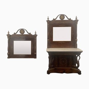 Miroir Console et Cheminée avec Incrustations en Laiton et Petites Pièces, Set de 3