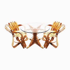 Dinette en Bois Courbé avec 2 Chaises Cross Check et Table de Salle à Manger par Frank Gehry pour Knoll International, Set de 3
