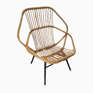 Vintage Lounge Chair in Rattan and Steel from Rohé Noordwolde, 1950s