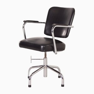 Black Office Chair with New Leatherette Upholstery by Fana, 1950s