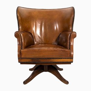 English Leather Desk Armchair, 1950s