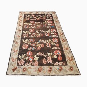 Vintage Dark Brown Floral Kilim Rug