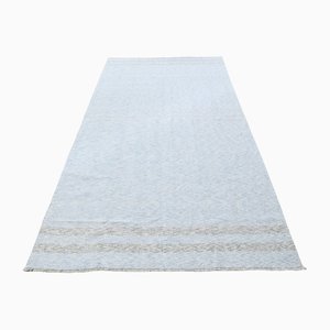 Turkish Kilim Oushak Area Rug Handmade in Ice Blue Wool