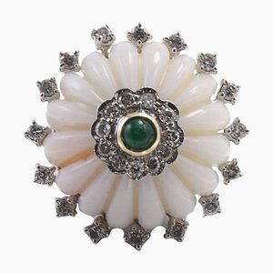 Coral, Diamond & Emerald Ring