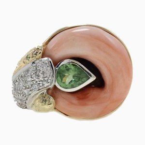 Bague Tendance Diamant, Tsavorite, Onyx, Corail et Or