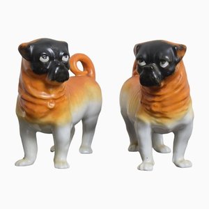 Antike österreichische Keramik Mops Hunde von Victoria Carlsbad, 2er Set
