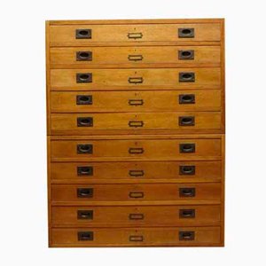 2-Part Architect's Plan Chest in Pine with Military Campaign Brass Handles, Set of 2