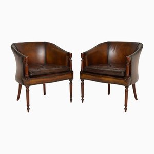Leather & Wood Armchairs or Desk Chairs, Set of 2
