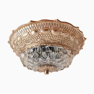 Lampada da soffitto grande Art Nouveau in ottone dorato e vetro, anni '30