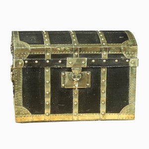 Curved Doll Trunk in Black Coated Canvas and Brass