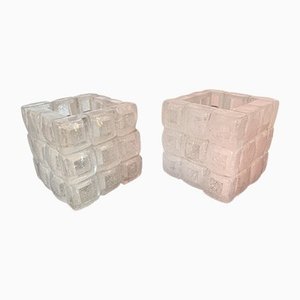 Italian Glass Cube Lamps from Poliarte, 1970s, Set of 2