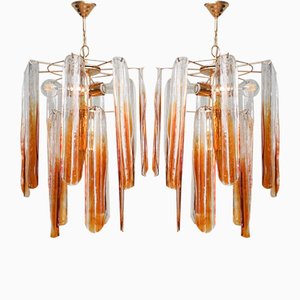 Murano Glas Flower Petal Hängelampen von Mazzega, 1970er, 2er Set