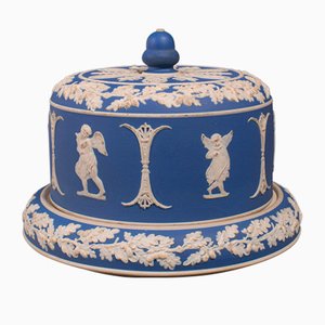 Victorian English Jasperware Cheese Keeper or Serving Dome in the Style of Wedgwood