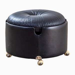 Dilly Dally Pouf in Black Leather by Luigi Massoni for Poltrona Frau, 1960s