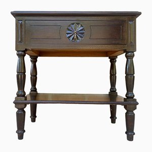 Early 20th Century Spanish Walnut Work Side Table with Large Single Drawer