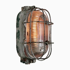 Industrial Cast Iron & Striped Glass Wall Lamp from Holophane