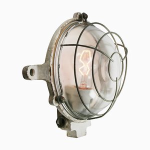 French Industrial White Cast Iron Wall Lamp from Mapelec Amiens