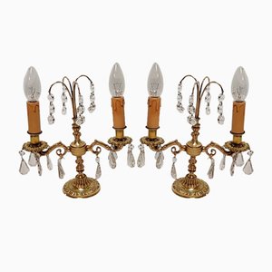 Bronze & Crystals Wall Lights, France, 1950s, Set of 2