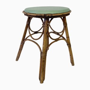 French Bamboo and Rattan Stool, 1950s