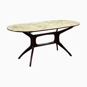 Table in Stained Wood & Back-Treated Glass, Italy, 1950s or 1960s