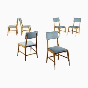 Sessile Oak, Foam, Velvet & Aluminium Chairs, Italy, 1950s, Set of 6